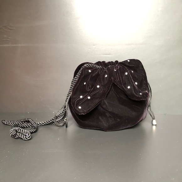 VTG Evening Bag Black Velvet Drawstring Pouch  La Bagagerie Jean Marlaix Paris - Picture 1 of 10